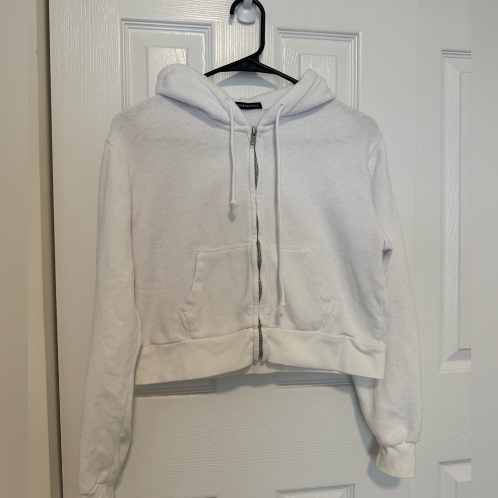 White Brandy Melville Cropped Zip-Up Hoodie